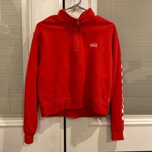 Women’s Large Cropped Vans Quarter Zip Pullover Red, Black, White Checkered